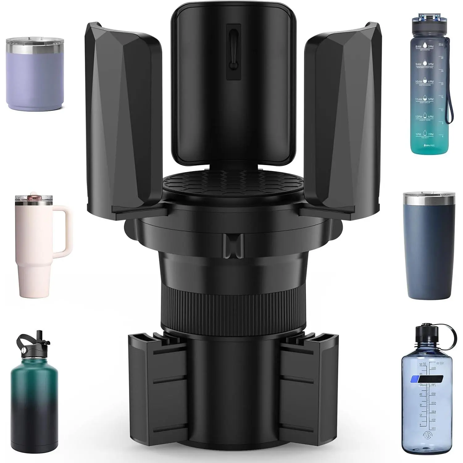 Large Cup Holder Expander with Expandable Arms, Fits 2.5-5.9" Bottles | Cup Holder Adapter Fits /// 12–64 oz;  Large Bottles; Compatible with Round Cup Holders