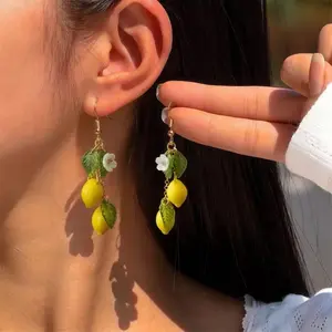 LATS Stylish Lemon Shaped Dangle Earrings for Women Sweet Fruit Hooks Earring Fashion Jewelry Adornment Ornament Серьги