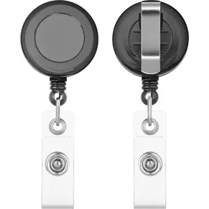 - - Retractable ID Badge Reels - Black, 20 Pack - with Snap Strap to Secure Name Card Holder