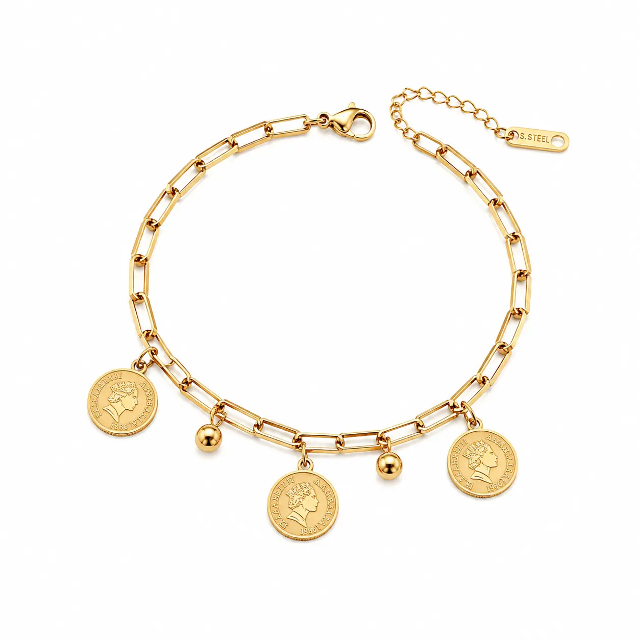 Women's Royal Queen Avatar Steel Chain Jewelry Bracelet, Dainty Gold Vintage Pendant Bracelet, Ideal Gift for Birthday & Anniversary