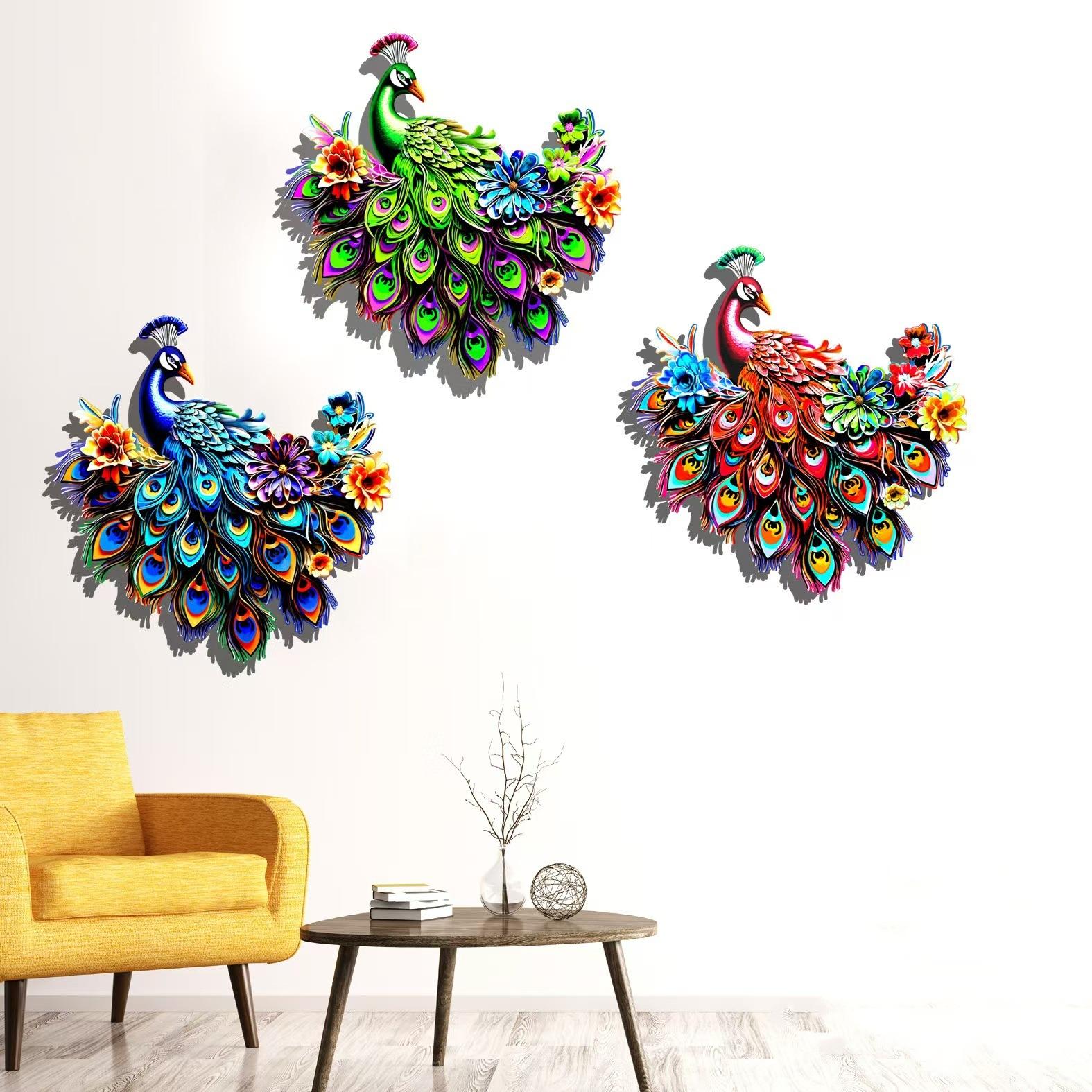 Colorful 3D Metal Peacock Wall Art Decor, Handmade Quilling Style Peacock Ornament for Garden Patio Home