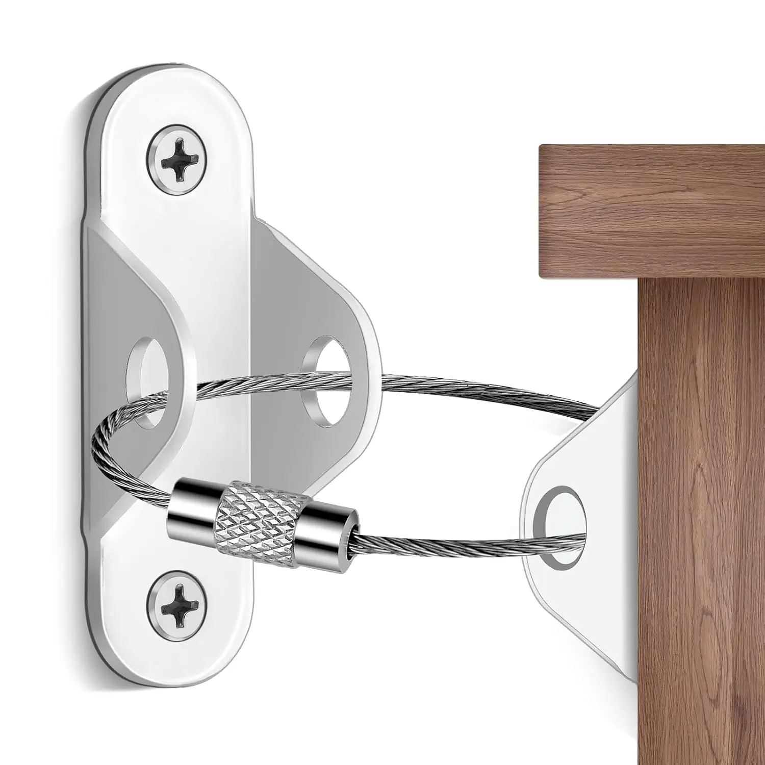 White Hidden Metal Anti-Tip Kit - Home Safety Furniture Fixing Device with Steel Cables, Metal Brackets, Complete Installation Accessories for Drywall/Brick Mounting on Dressing Tables, Cabinets, Bookshelves, Hidden Install