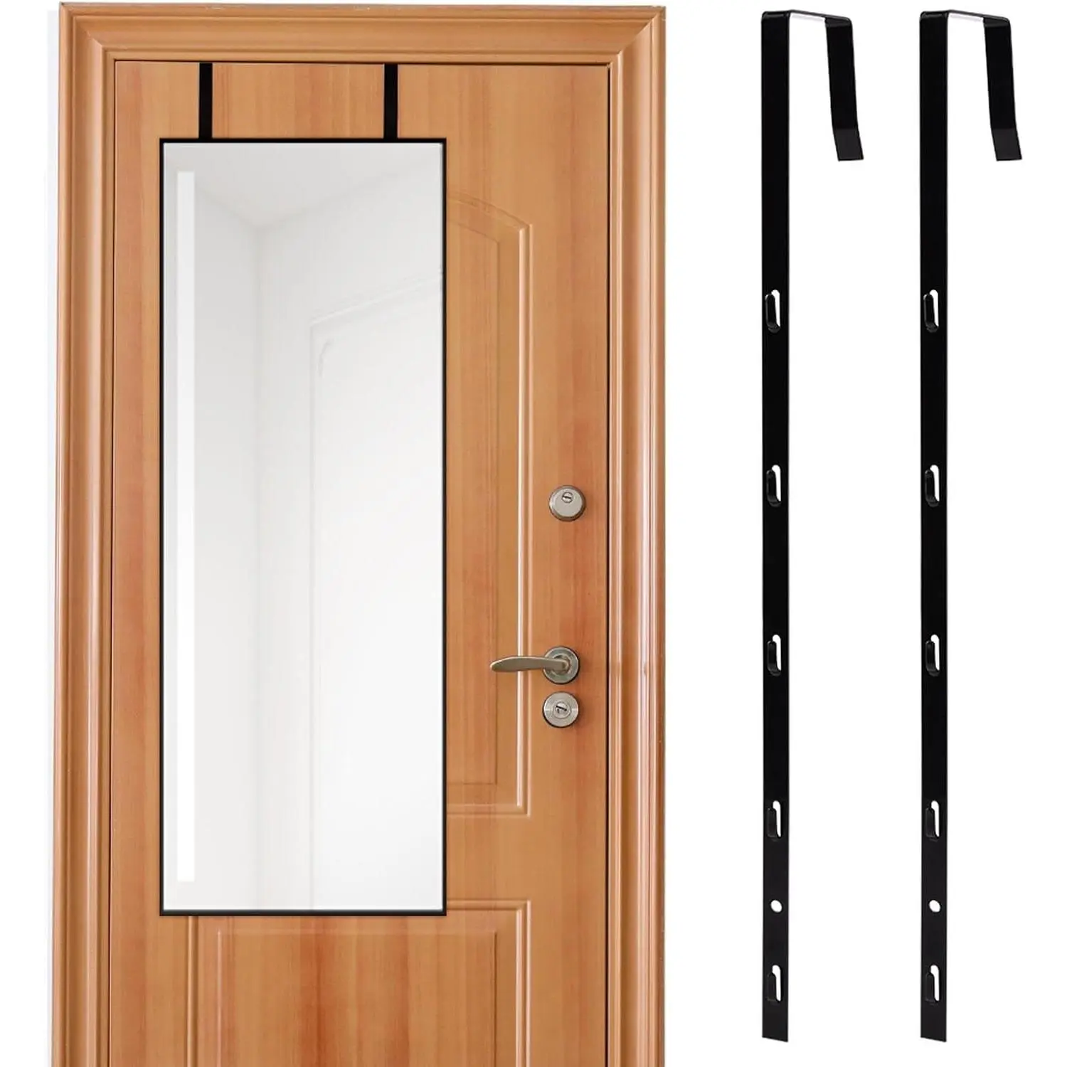 Adjustable Over The Door Mirror Hanger, 22LBS Load Metal Mirror Hanger for Door (2 Hooks + 2 Plates) - Multi-Purpose for Mirror, Clothes, Hats, -Mirrors not Included(Black)