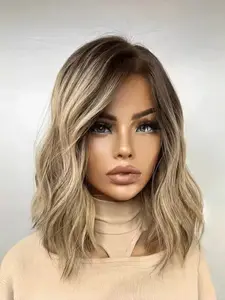13x4 Lace Front Wig, Soft Human Hair Glitter Blonde, 14 Inch Big Curl, 150 Density, Pre-Trimmed Fetus Hair, Daily Wear for Women, Lace Curly Wig