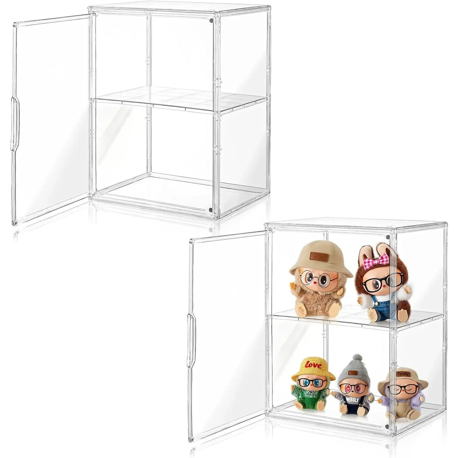 Acrylic Display Case for Collectibles, Clear Acrylic Display Box with 3 Adjustable Layers and Magnetic Door, Stackable Clear Storage Box/Bins for Figures,Lego, Book