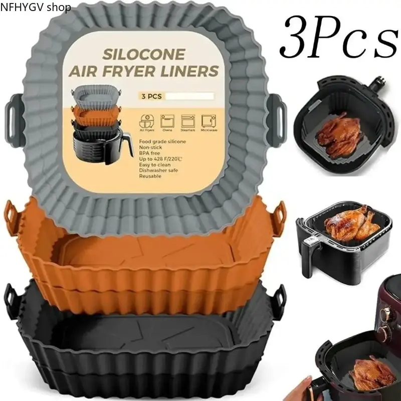 3 Pack Square 4.5 Inch Silicone Air Fryer Liners, Food-Grade Reusable Non-Stick Bake Mats, Heat Resistant Kitchen Bakeware for Daily Home Cooking And Cooking Enthusiasts Meal Prep