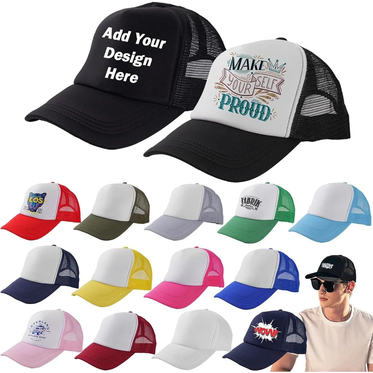 15 Pack Blank Trucker Hats Bulk Wholesale Mesh Baseball Caps for Sublimation DIY Custom Men WomenGift