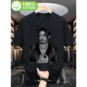 Men' & Boys' Jonny Depp T-Shirt - Iconic Signature & Justice for Jonny Print, Casual Round Neck Tee Suitable for Jonny Depp Fans, Spring Summer Fall Wear, Iconic Actor Merchandise