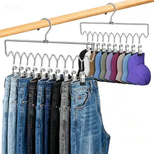 "Metal Pants Hangers with Clips,Space Saving Closet Organizers,20 Non-Slip Rubber Clip Hangers for Jeans Skirts,Home Essentials Legging Organizer,Dorm Room Storage for College Students Girls Guys"