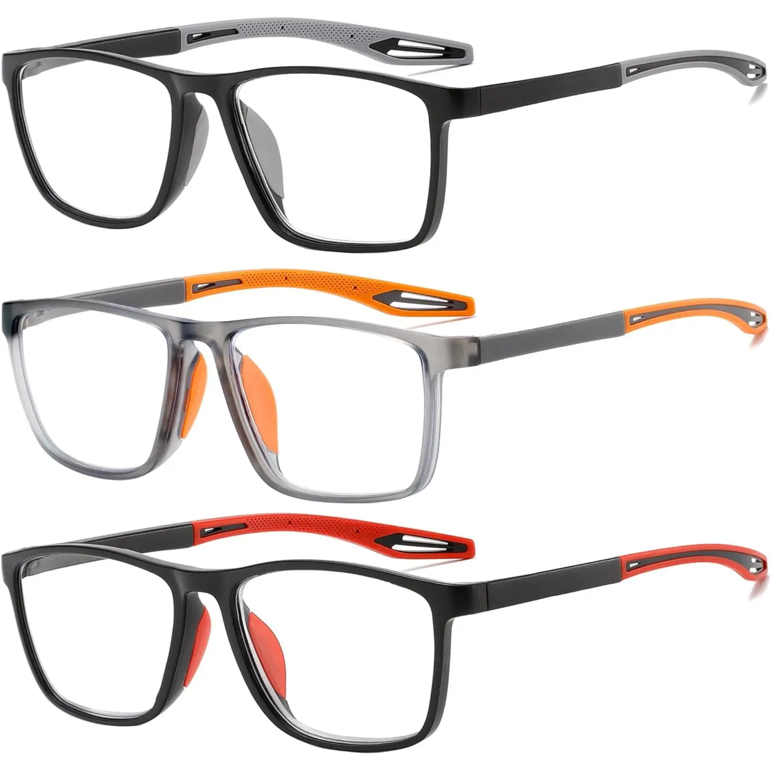 3 Pack Progressive Multifocal Reading Glasses Blue Light Blocking Unisex Computer Readers Spring Hinge Oversized Frame HD Vision Eyeglasses Mix Color
