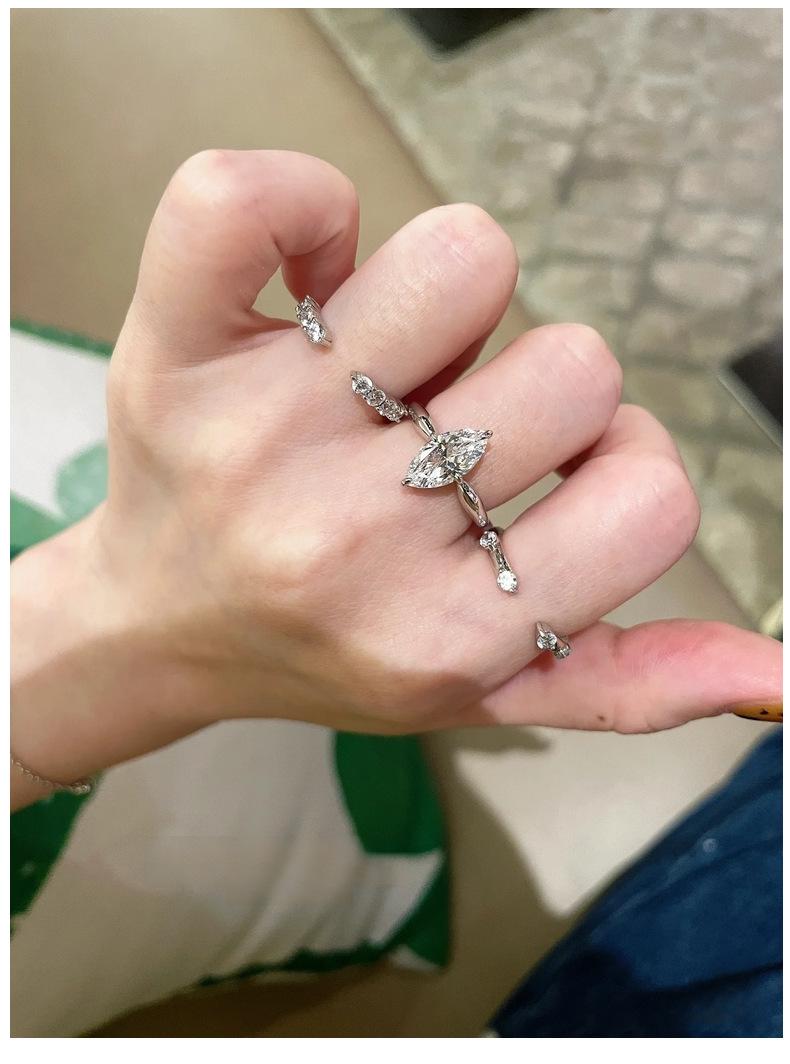 Tarnish Resistant Sterling 925 Silver Ring Set for Women 3 in 1 Stackable Marquise Moissanite Band Sparkling Minimalist Jewelry Ins Blogger Style