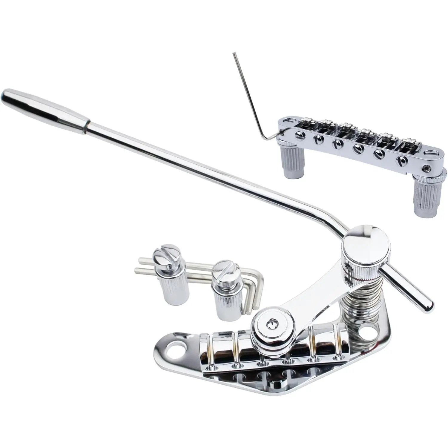 Guitar Bridge Stop Bar Tailpiece Tremolo TM85 and GM005 Tune-O-Matic Roller Saddle Bridge Combo  Part Compatible with Les Paul LP SG 6 String Electric Guitars, Chrome