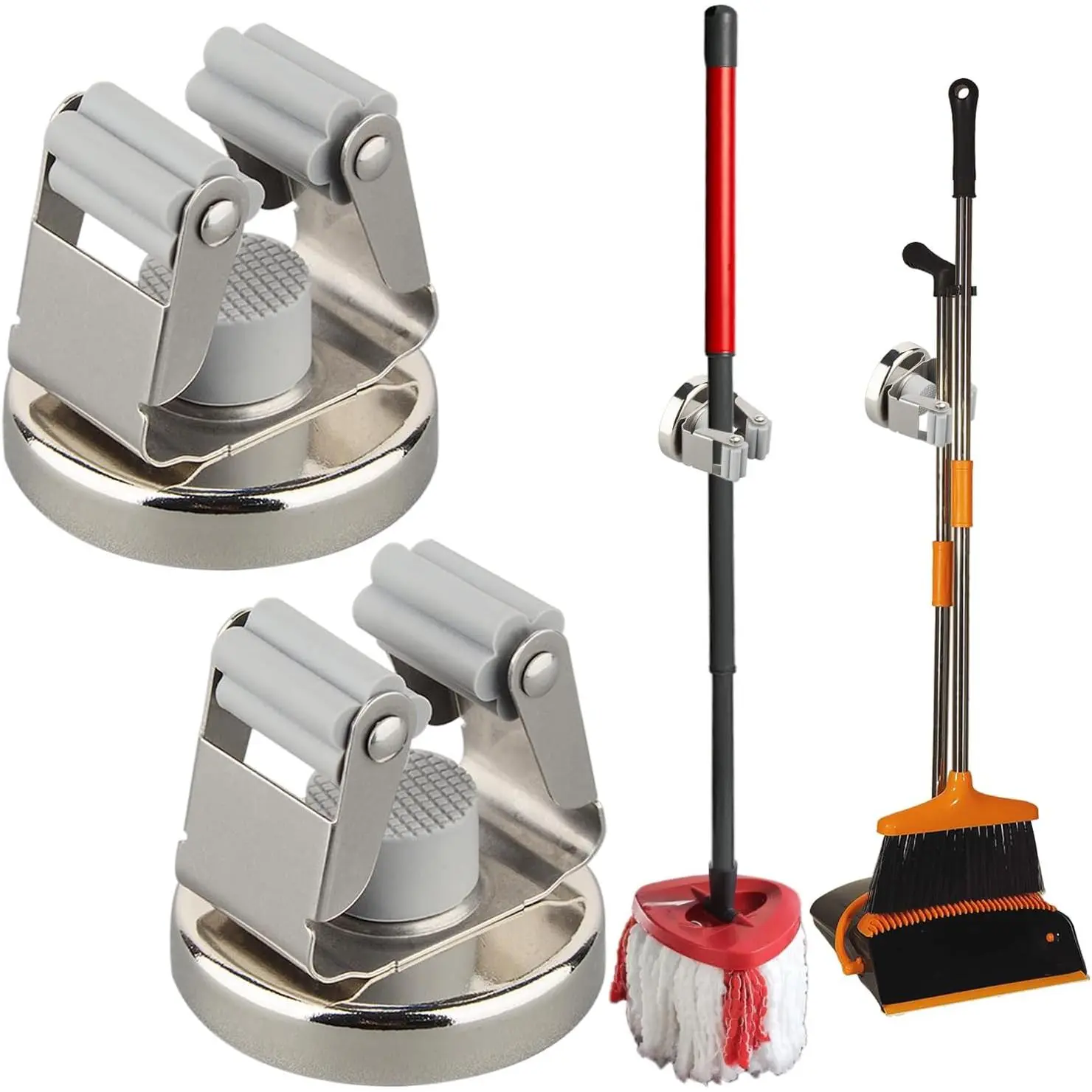 Magnetic Broom Holders,2pcs Anti-Broken Heavy Duty Magnetic Clips Wall Mount,No Drilling 10lbs Magnetic Hooks Broom Mop Brackets for Work Cargo Garage Laundry Work Van Accessories