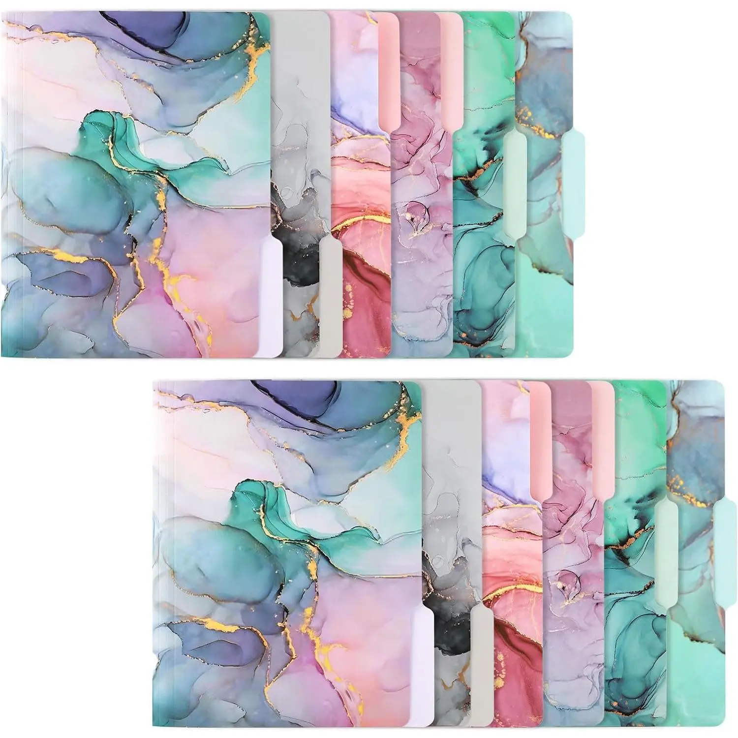 12 count Decorative File Folders,Cute Colored Manilla Folders | Aesthetic File Folders for Documents,8.5x11 Inches Heavy Duty Paper Folders, to School&Office Supplies (12, Marble)