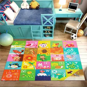 Color Block Cartoon Animal Alphabet Crystal Velvet Kids Educational Crawling Play Rug #AnimalAlphabetPlayMat #KidsEarlyLearningRug #CrystalVelvetFloorCarpet #ToddlerAntiSlipCrawlingMat