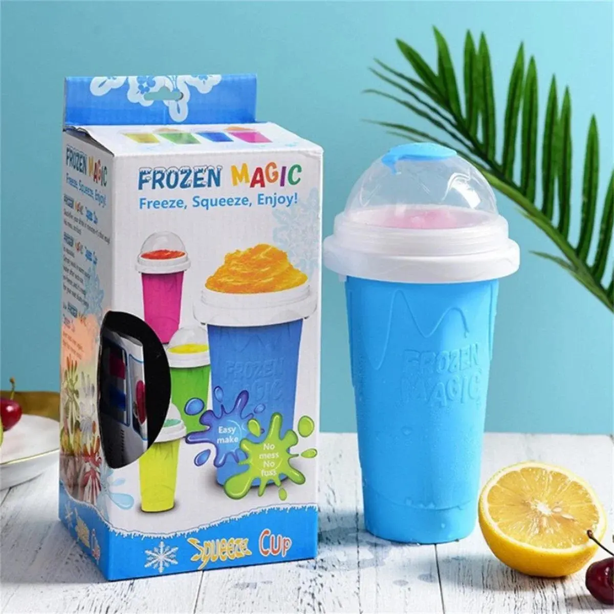 Reusable Freeze Squeeze Slushie Cup, DIY Homemade Smoothie & Ice Cream Bottle for Summer Drinks
