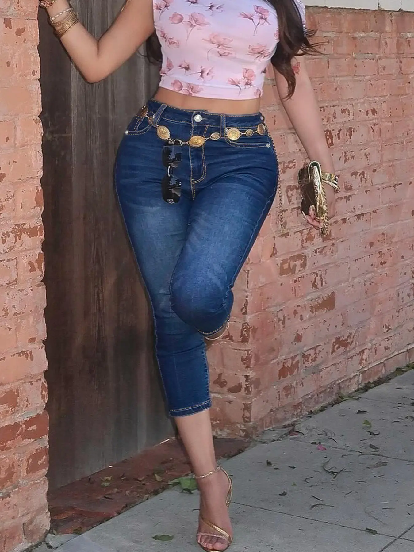 Nvfelix Solid High Stretch Slim Fit Capri Denim Jeans Button for Women, Y2K Retro Skinny Pencil Pants, Summer Streetwear Crop Shorts Bottom