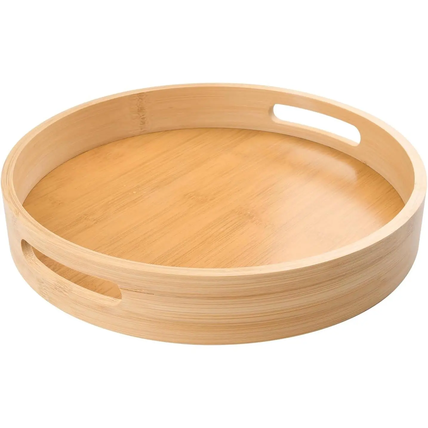 12 inch Round Serving Wooden Tray with Handles,  Decorative Ottoman Tray Serving for Serving Beverages &   Bar Living Room  Dining Table.
