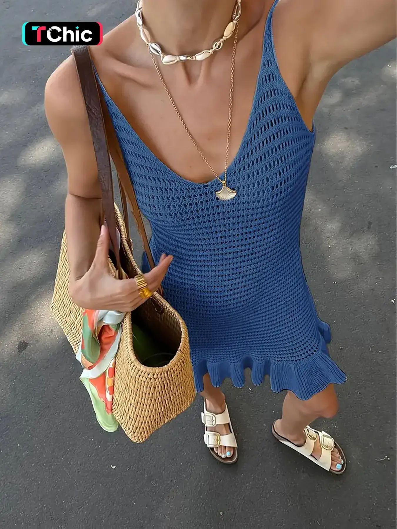 Women's Plain  Hollow Out Sweater Dress, Casual Sleeveless V Neck Knit Dress for Summer, Fashion Women's Dress for Beach Holiday, Casual Cami Dress