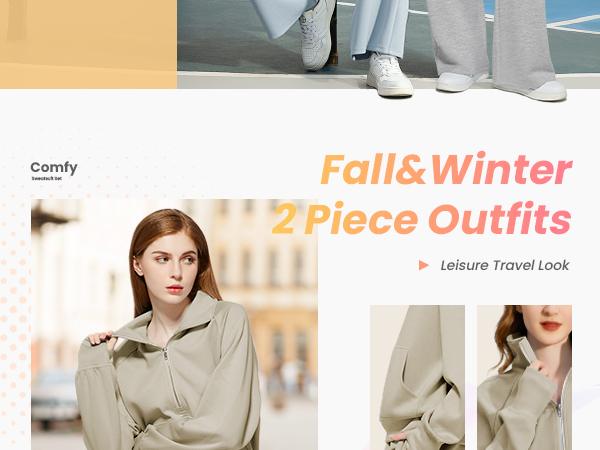 Casly Lamiit Women's 2 Piece Outfits Lounge Set 2026 Oversized Half Zip Sweatshirt & Wide Leg Sweatpants Navy Blue Minimalist Cozy Fabric Trendy Design All Match Longsleeves