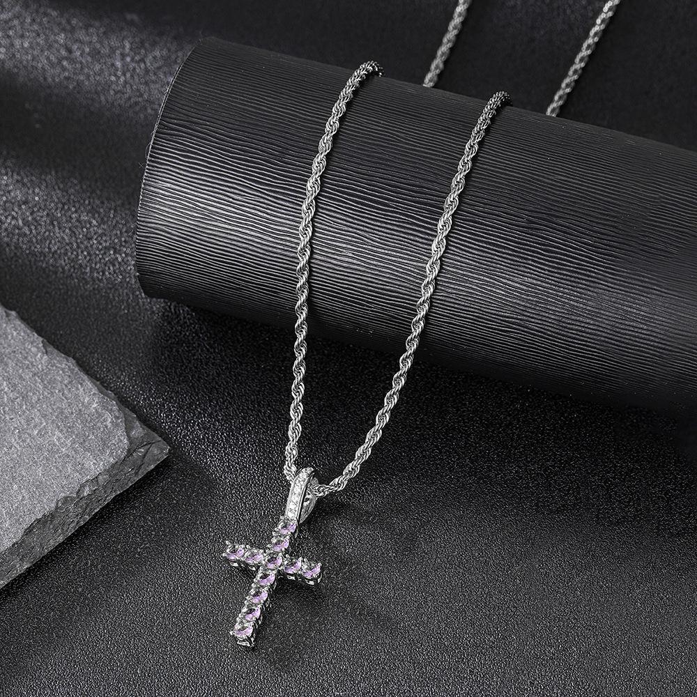 Men's And Women's Diamond Zircon Cross Necklaces, Hip-hop Religious Style Pendants, Multi-color Fashion Accessories