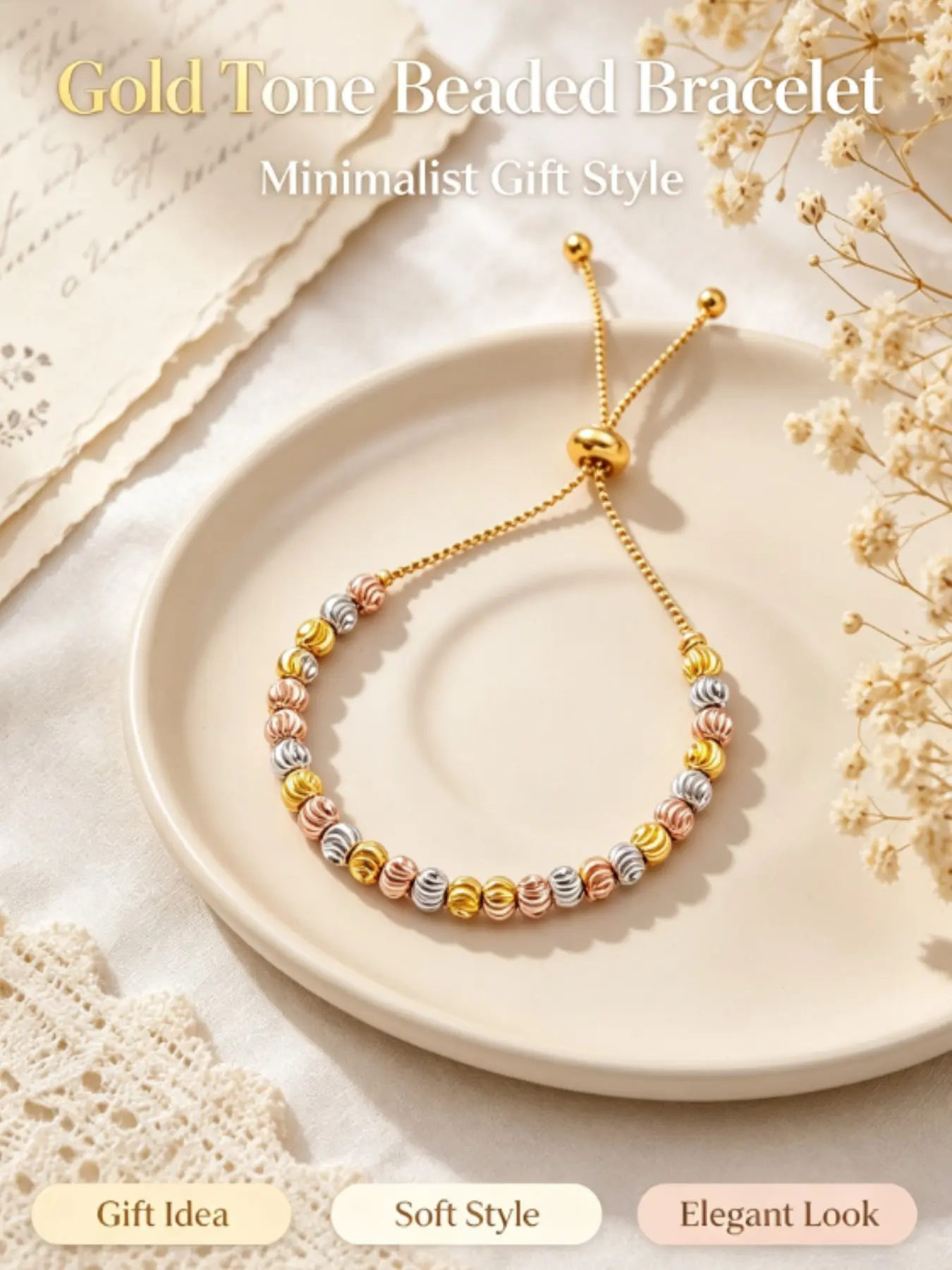 Adjustable Beaded Bracelet, Bohemian Bracelet, Three-Color Gold Thread, Unique Watermelon Beads, Luxury Fashion Accessory for Women, Perfect Gift🎁