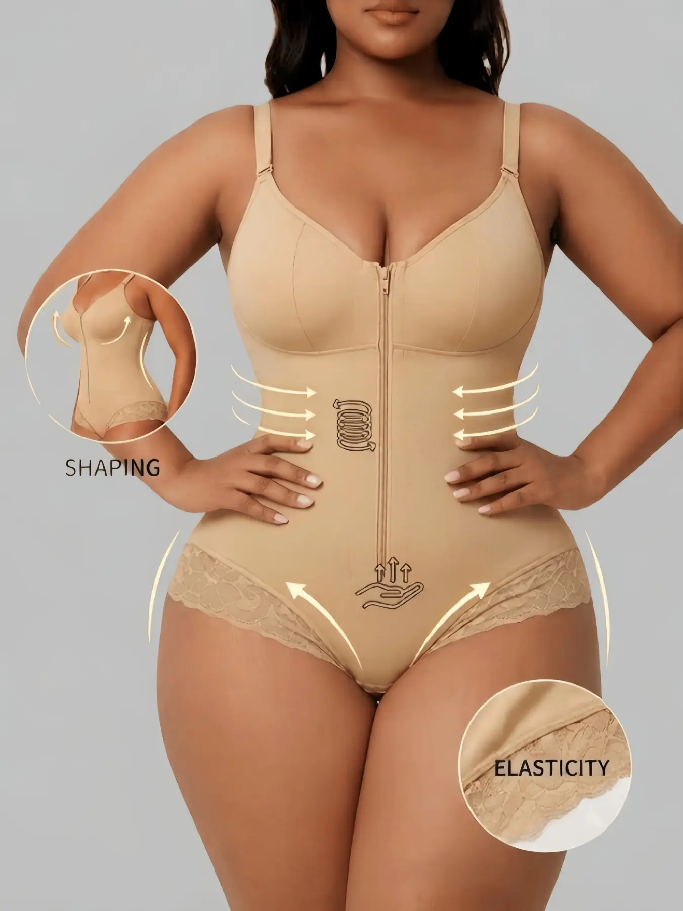 1 Count Women's Butt Lifting & Tummy Control Body Shaperwear, Colombian Shapewear, Fajas, Supportive Body Shaper, Lace Hem Anti-Slip Shapewear Bodysuit, Adjustable Thin Strap Jumpsuit, Breathable Shapewear, Ideal For Home Relaxation & Daily Comfort