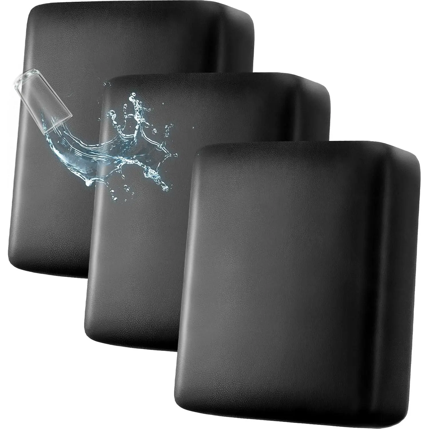 Waterproof Wear-Resistant PU Leather Individual Couch Cushion Covers, Pet Friendly Stretch Sofa Seat Slipcovers for Living Room & Sectional Sofa, 3 Pcs Black