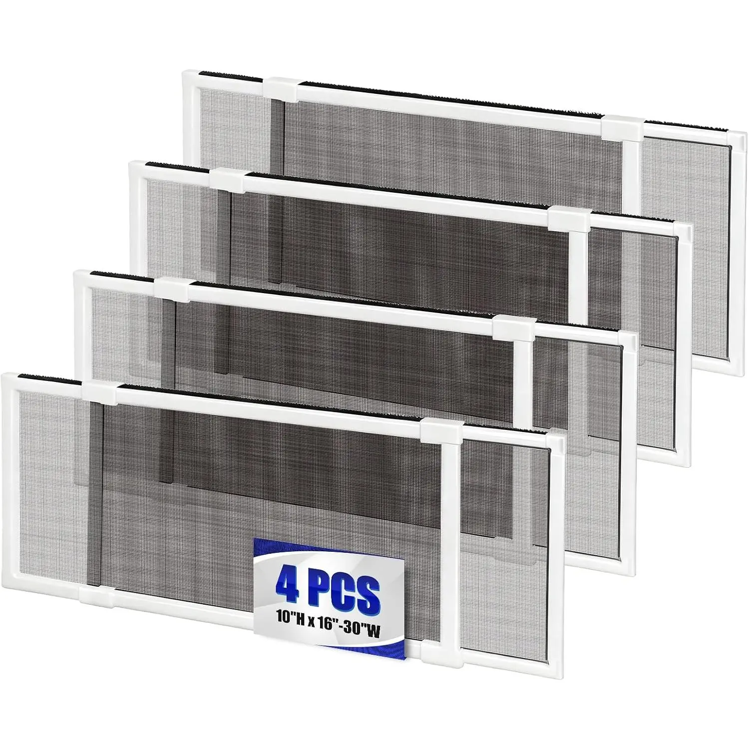 4 Pack Expandable Window Type Screens, 2-Way Sliding Adjustable Replacement Screen Mesh, 10" H x 16"-30" W Horizontal/Vertical Fit, Durable Window Hardware