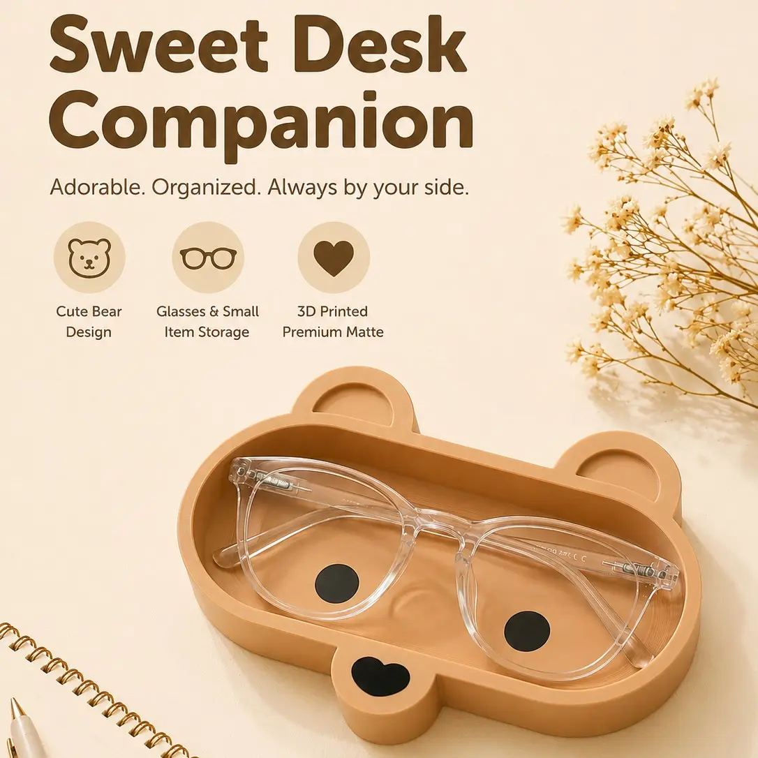 3D Printed Bear Glasses Frame and Case, Elegant Desktop Gift Ornament, Minor Print Imperfections, Perfect for All Seasons