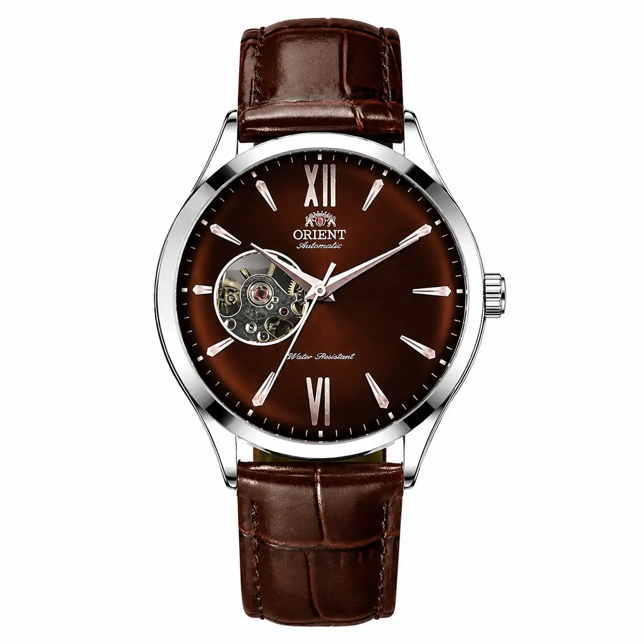 Orient Men's Automatic Self-Winding Mechanical Watch - Semi-Open-Heart Skeleton Dial with Roman Numerals, Luminous Hands, Leather/Stainless Steel Band, Classic Business Casual Wrist Watch, Ideal Gift for Men