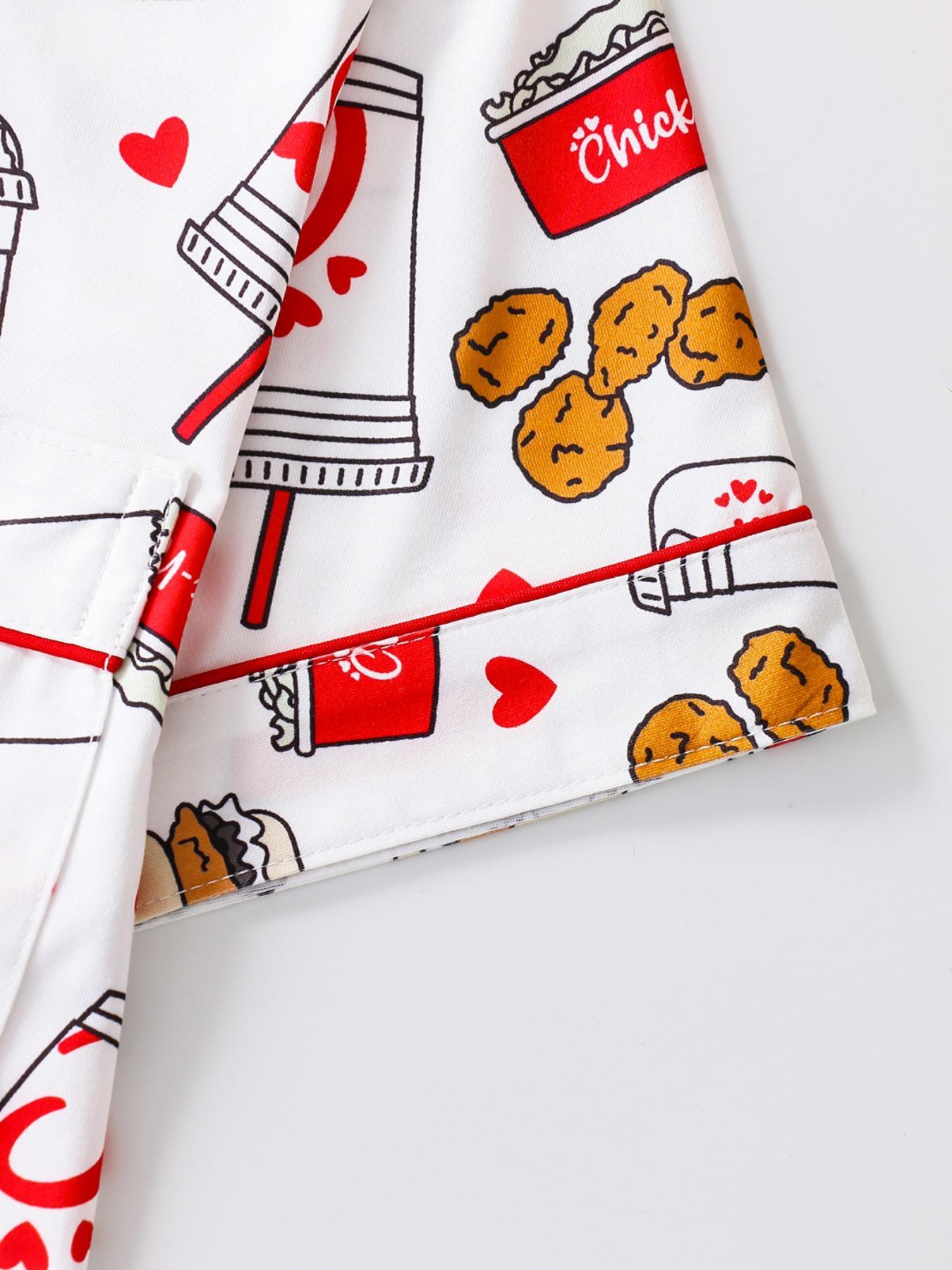 Women's All Over Print Button Front Shirt & Shorts Pyjama Set, Comfort Two-piece Pj Set for Homewear, Women's Sleepwear for All Seasons, Pajama Set, Casual Sleepwear Set