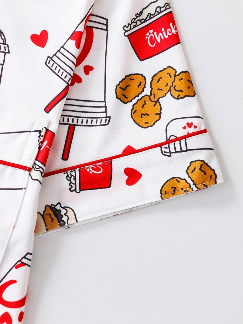 Women's All Over Print Button Front Shirt & Shorts Pyjama Set, Comfort Two-piece Pj Set for Homewear, Women's Sleepwear for All Seasons, Pajama Set