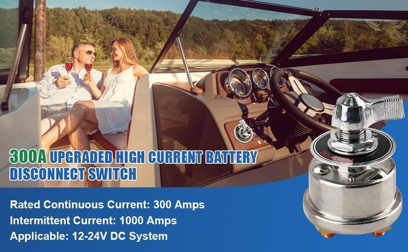 12-24V Battery Disconnect Switch Heavy Duty, 300A Upgraded High Current Battery Kill Isolator Switch, Power Cut on/Off Switchs with Face Plate for Car, Marine Boat, RV, Truck and ATV Heavy Duty High Current Battery Switch Outboard Motor Vehicle