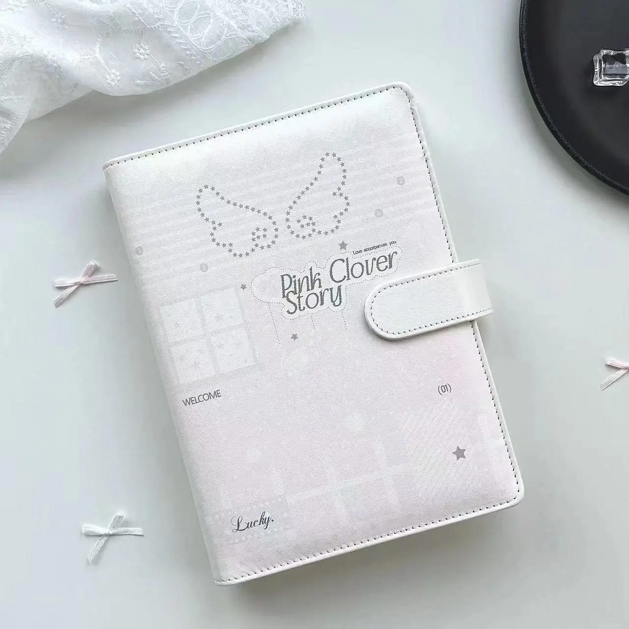 PU Leather Cute Wings Striped Synthetic A5 Kpop Photocard Binder - Home Decor Card Binder Photo Album for Idol Photocard Storage, Stationery