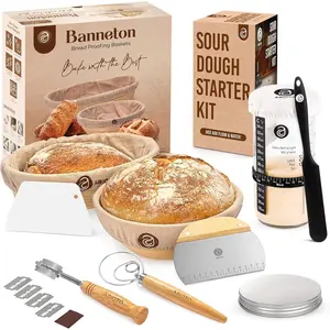 Sourdough Bread Baking Supplies and Starter Kit -  Bread Making and Sourdough Starter Kit with Proofing Baskets, 24oz Sourdough Jar, Bread Lame, Scrapers and Danish Whisk