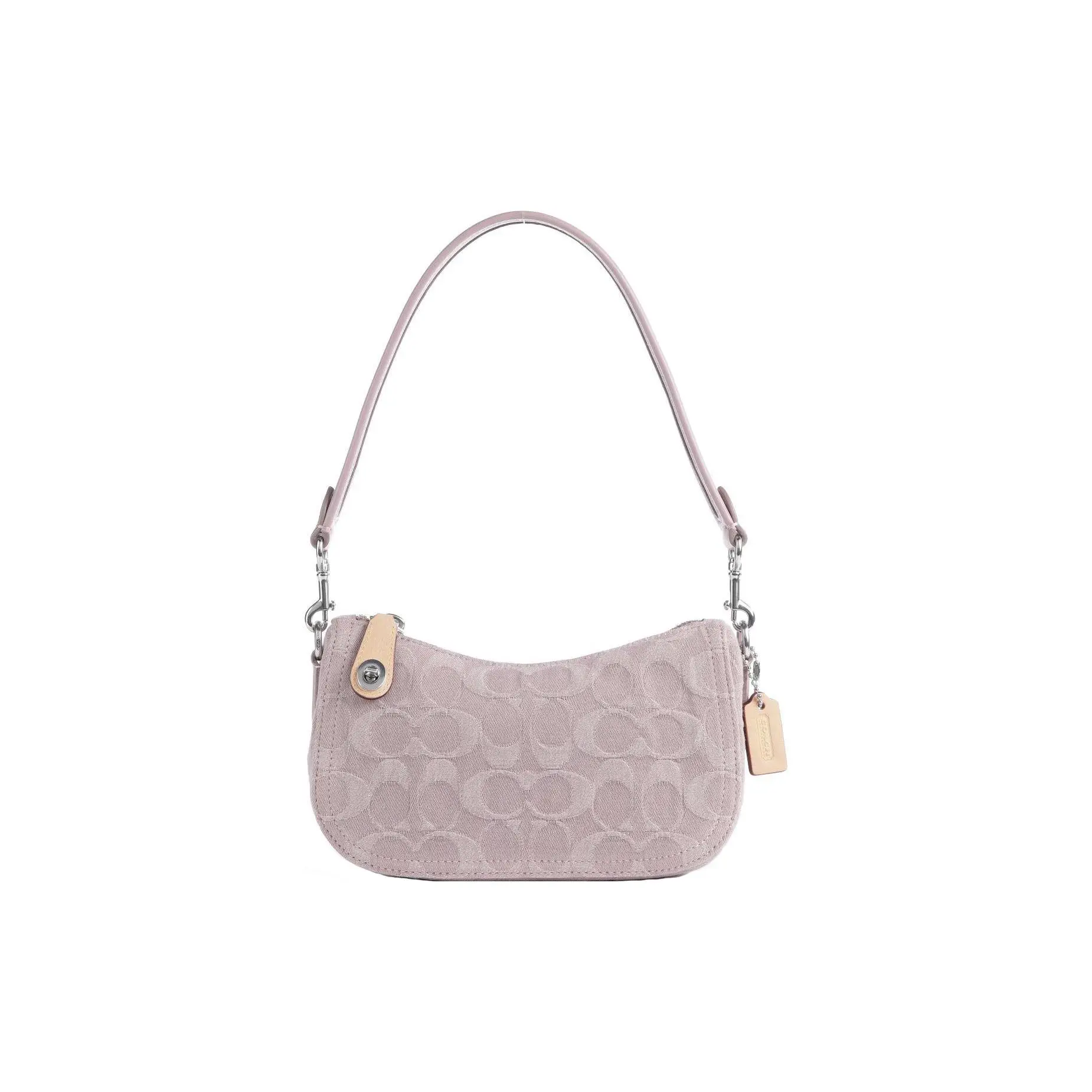 COACH Swinger Logo-Embossed Saddle Bag for Women in Pink Denim and Leather