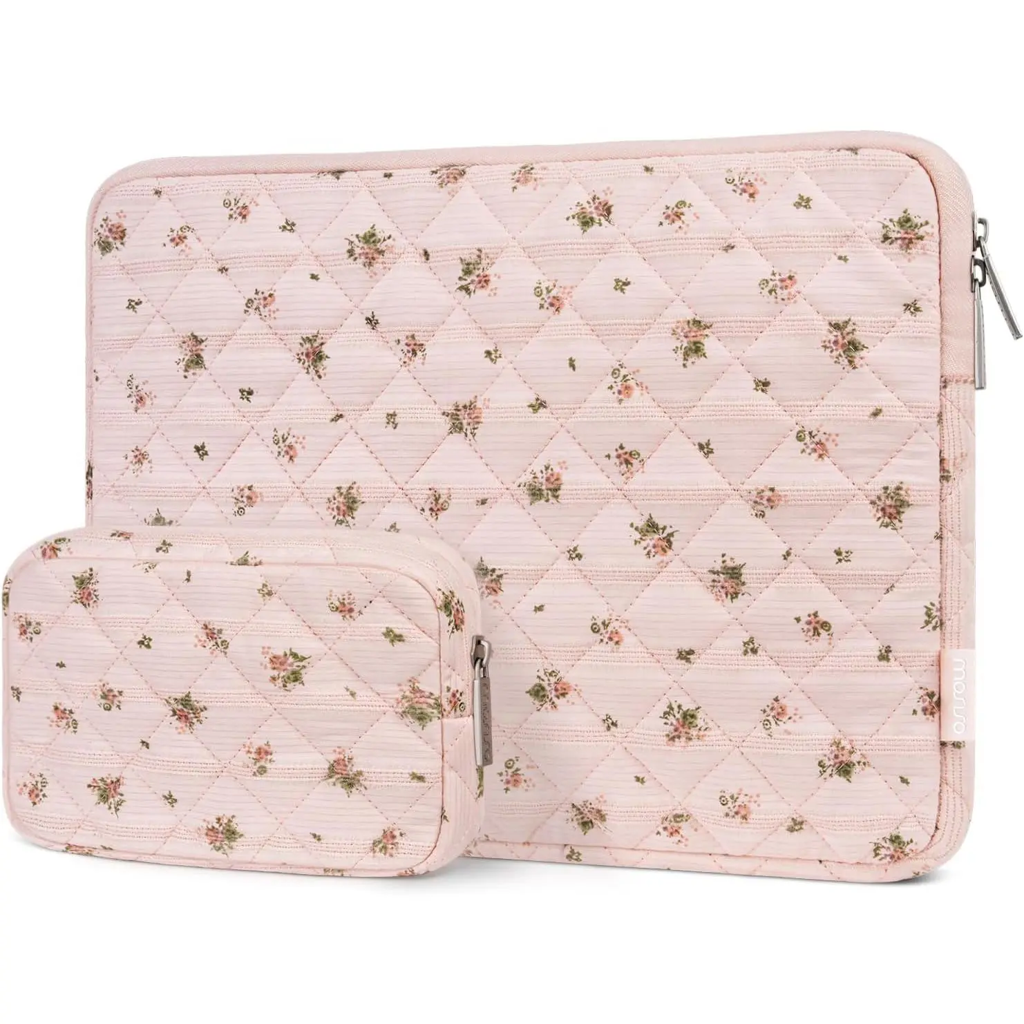 13-14 inch Laptop Case, 13.3 inch Puffy Laptop Sleeve,Roseate Petals | Compatible with MacBook Neo/Air 13.6/Pro 13/Pro 14, HP Dell ASUS Lenovo, Square Quilted Carrying Bag with Small Case