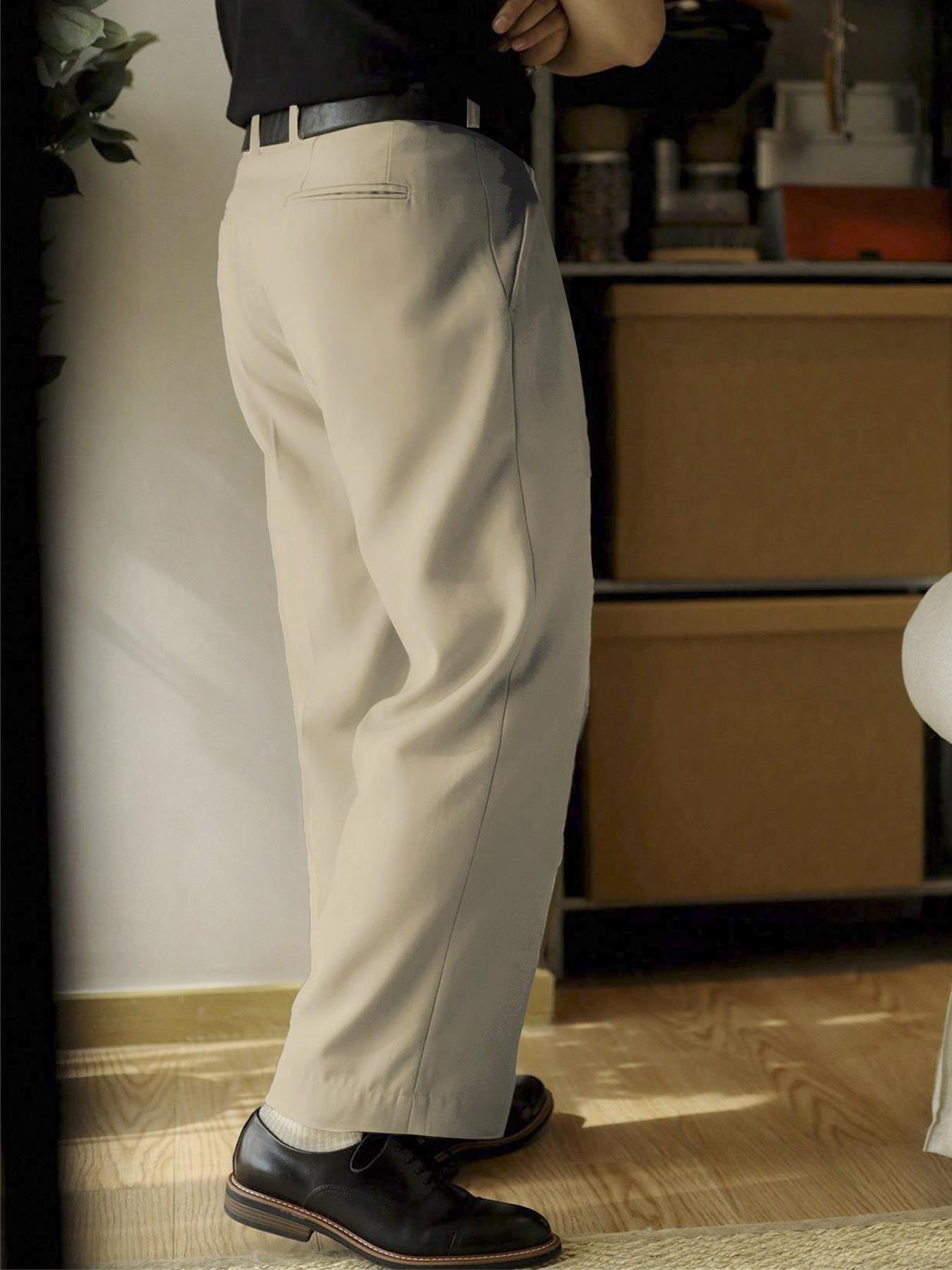 Men's Solid Color Pants without Belt, Loose Casual Comfy Straight Leg Trousers for Work Office Business, Men's Bottoms for All Seasons, Business Attire Clothes