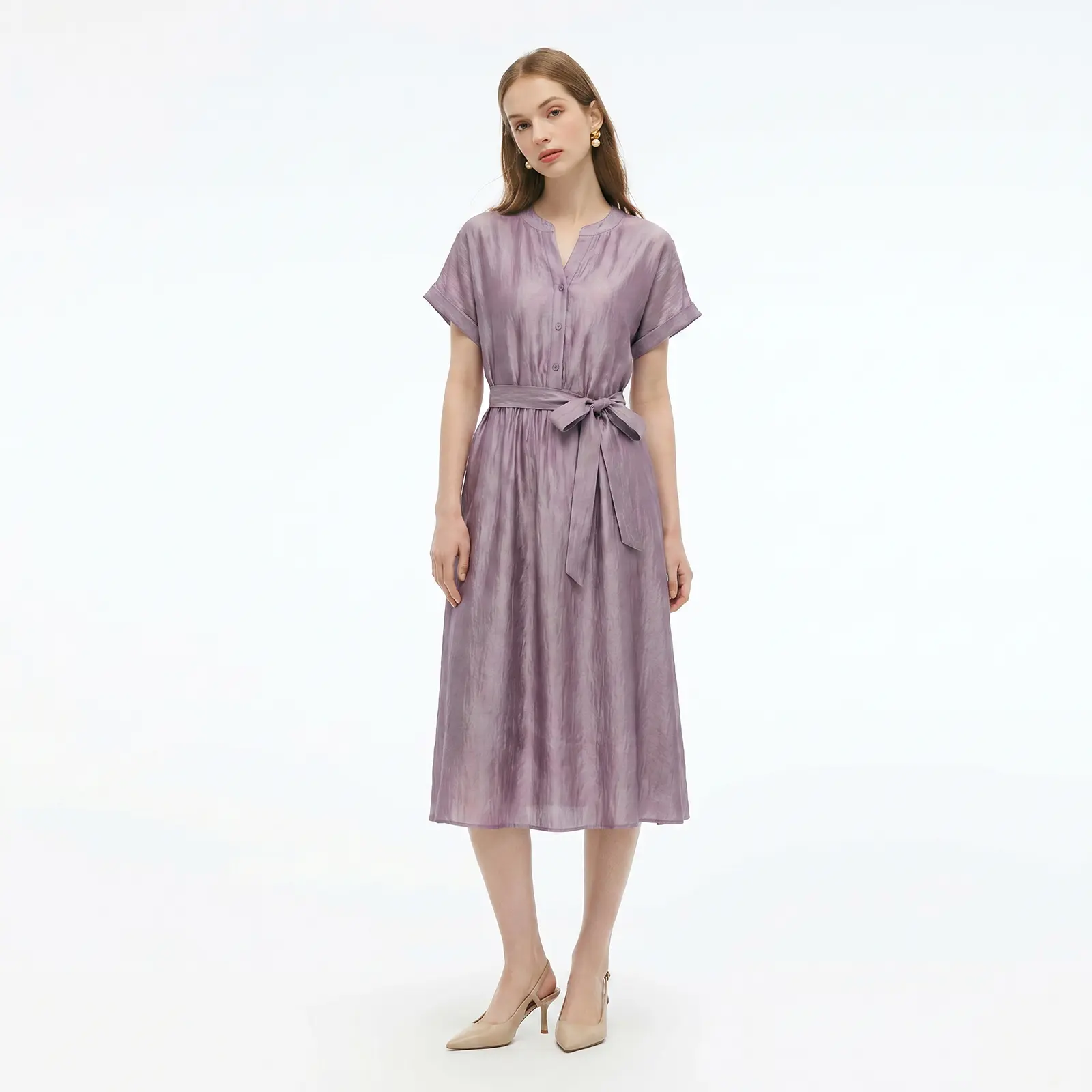Goelia Acetate Blend Short Sleeve Dress with Belt for Ladies