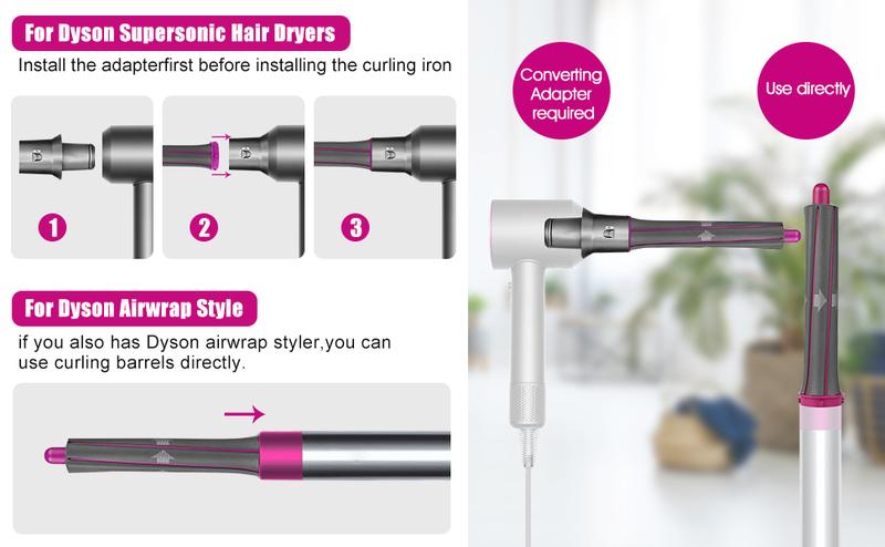 1.2 Inch/30MM Long Hair Curling Iron Barrels For Dyson Airwrap HS01 HS05 Attachment Parts Hair Tool, With Adaptor For Dyson Hair Dryer Converting To Airwrap Styler, 1 Pair