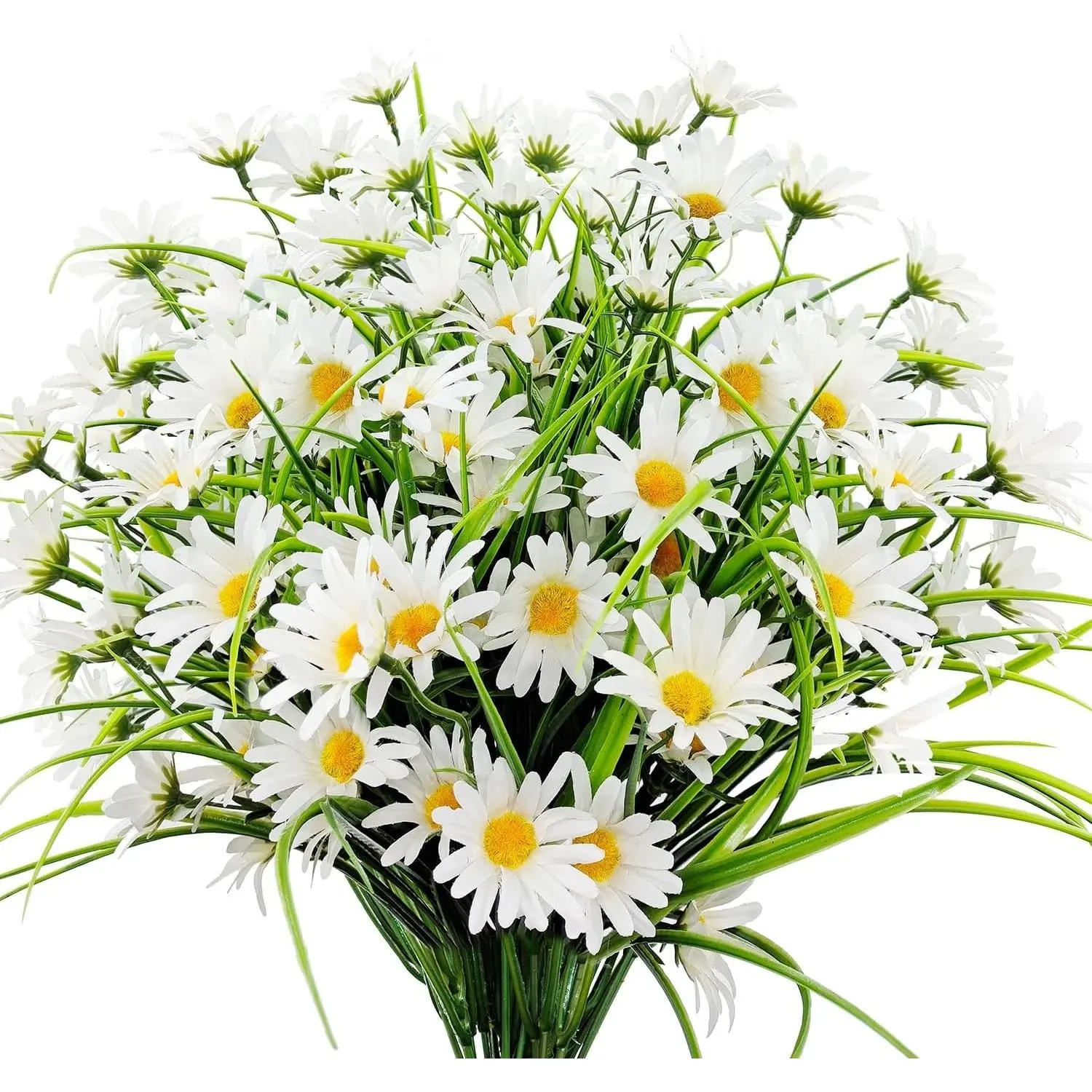 4 Bundles Artificial Silk Daisy Flowers Fake Daisies Plastics Plants Flower Faux Wildflowers Outdoor UV Resistant for Home Decor Indoor Outside Porch Patio Garden Planters Decoration (White)
