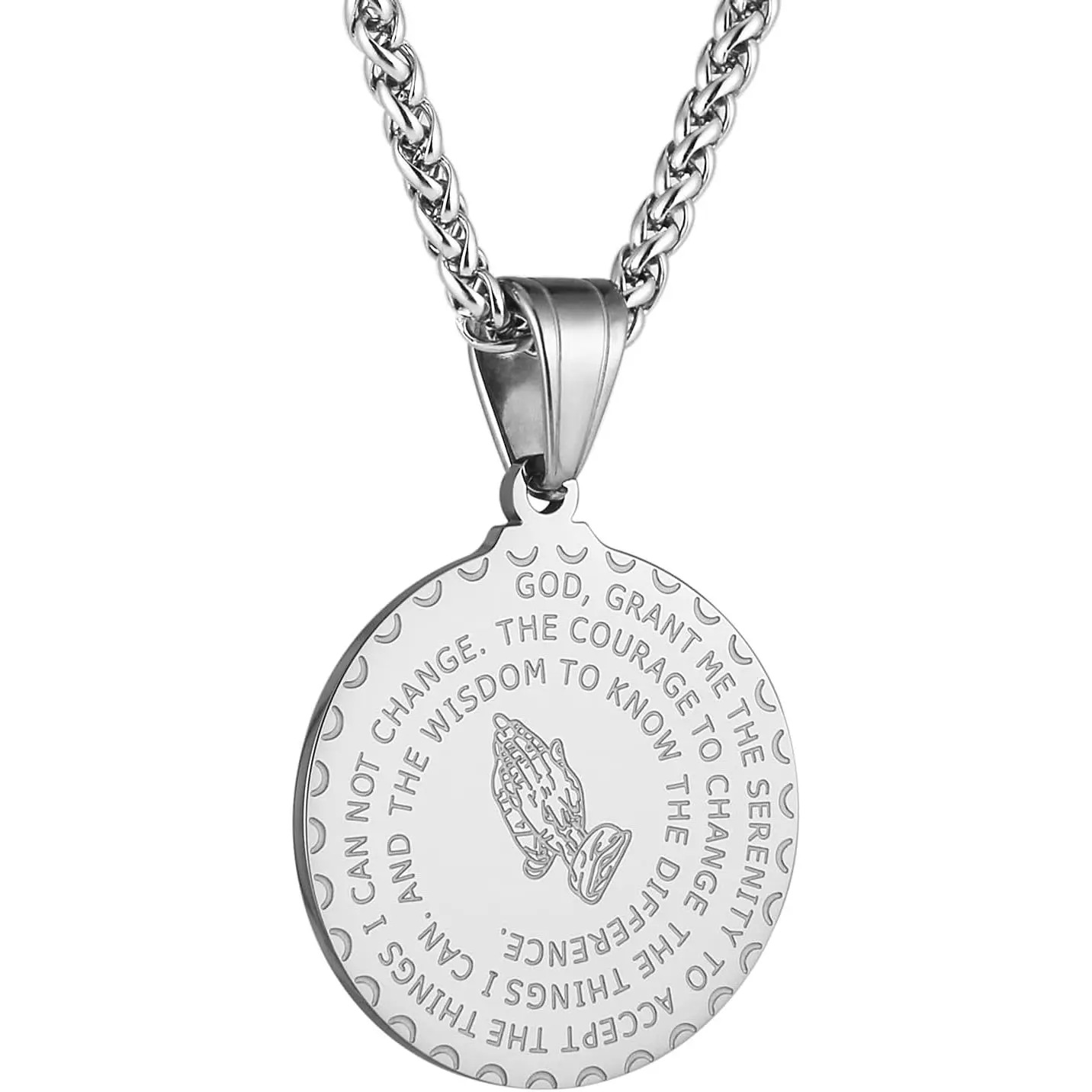 Verse Prayer Necklace Christian   Stainless Steel Praying Hands  Medal Pendant