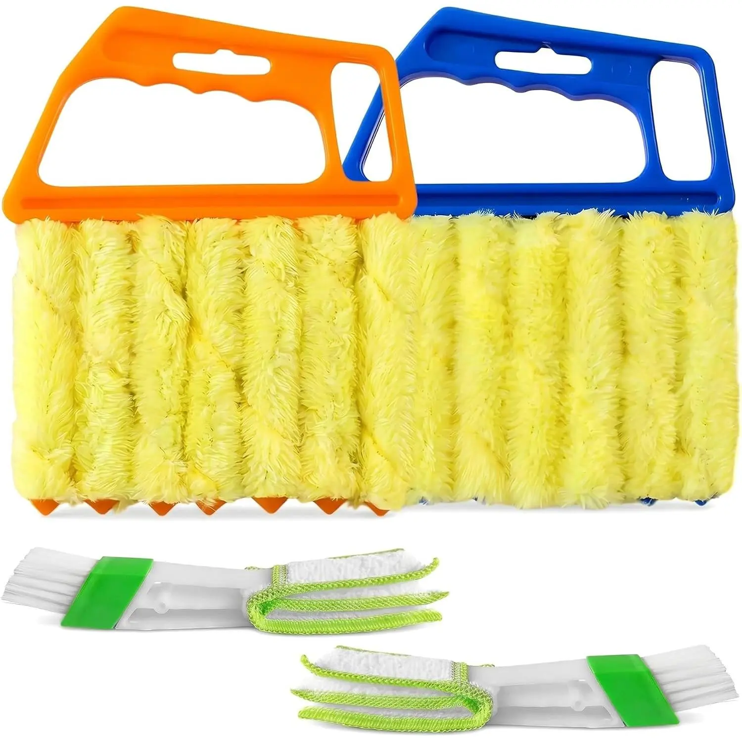 4 count Microfiber Blind Cleaning Brush with 7-Finger & 3-Finger Brushes, Washable Window Blinds Cleaner for Venetian Blinds, Shutters, AC Vents,  Vents & Fans, Orange Blue