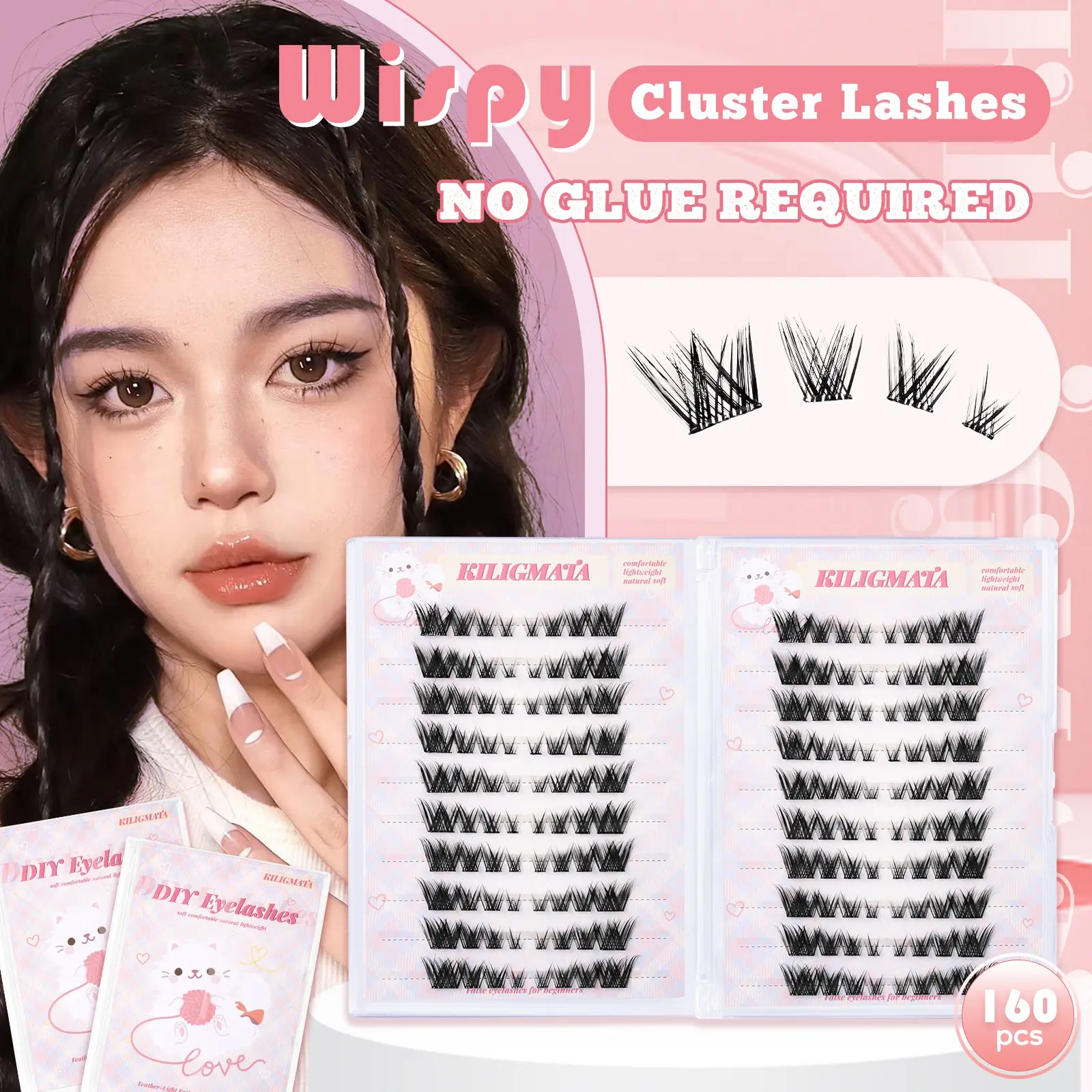 Cute Glue-Free Volume Lash Extension Set, Multiple Styles, Segment DIY False Lashes, Beginner-Friendly, Includes Tweezers, Perfect for Daily & Party Makeup