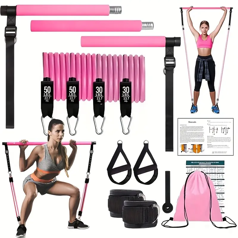 12pcs Pilates Bar Kit with 4 Resistance Bands (160LBS) for Home Gym, Yoga, Squats, And Full Body Shaping - Workout for Legs, Glutes, Waist, And Arms