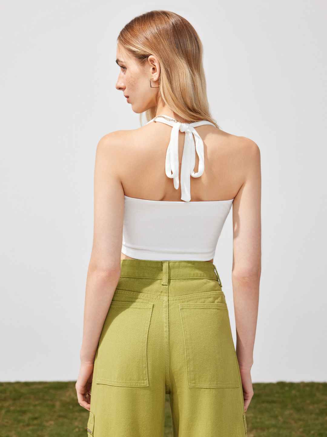 Cider [3 colors, size 2-26] Solid Halter Knotted Cami Crop Top