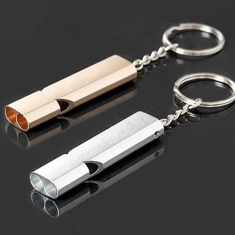Dual-Frequency Whistle, Emergency High-Frequency Whistle, Aluminum Alloy Dual-Tube Survival Whistle, Metal Safety Whistle for Camping & First Aid