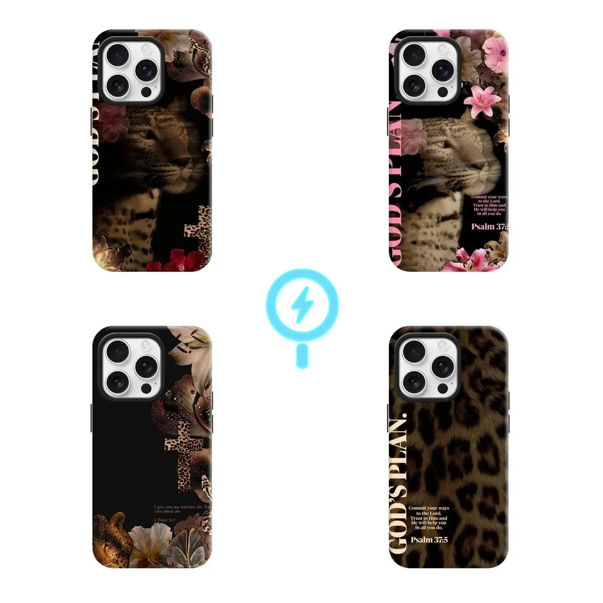 Black Leopard MagSafe Phone Case for iPhone 17 16 15 Luxury Aesthetic Cover Allwell Tough Casing Matte Glossy Magnetic N52 Ring 2400-2500 Gauss Dual-Layer Hybrid TPU PC Protection