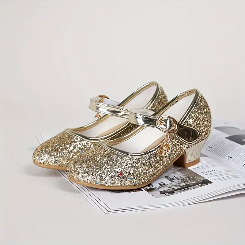 Girls' Heels, Children's School Runway Shoes, Party Crystal Shoes, Soft Sole Dress Flat Shoes